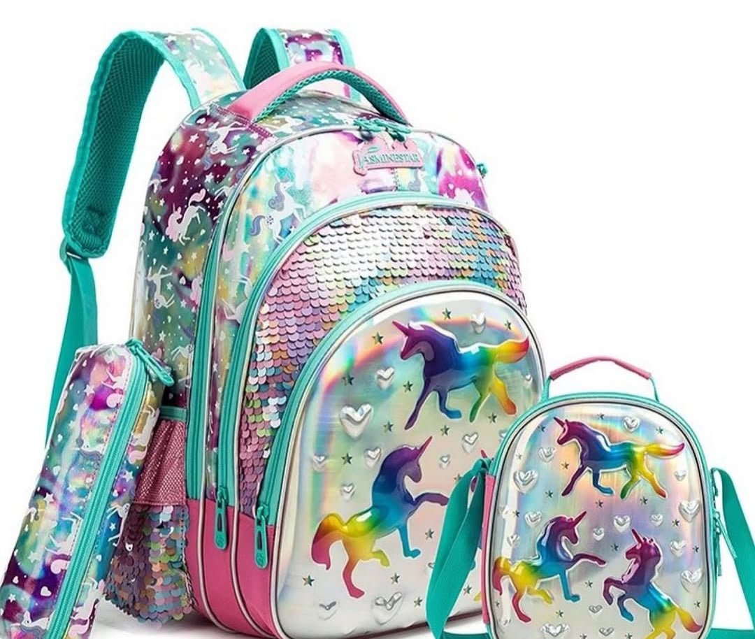 Girls' Unicorn Sequin School Backpack Set of 3 Pieces