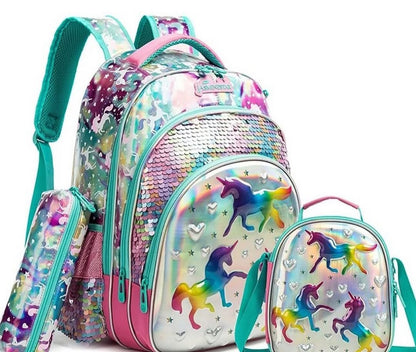 Girls' Unicorn Sequin School Backpack Set of 3 Pieces