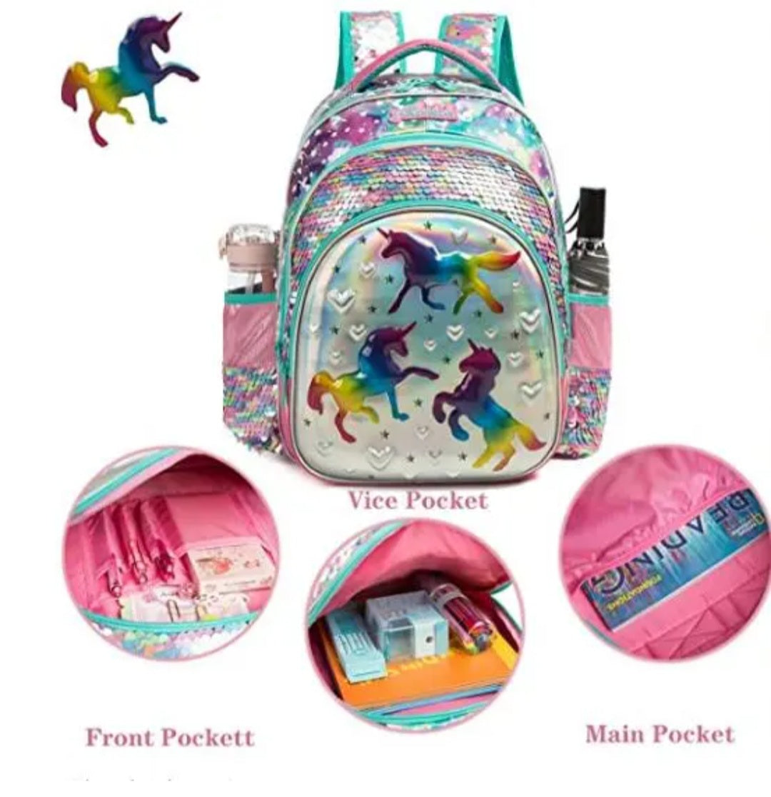 Girls' Unicorn Sequin School Backpack Set of 3 Pieces