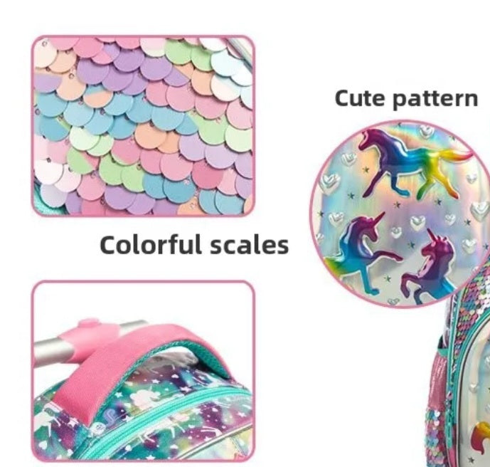 Girls' Unicorn Sequin School Backpack Set of 3 Pieces