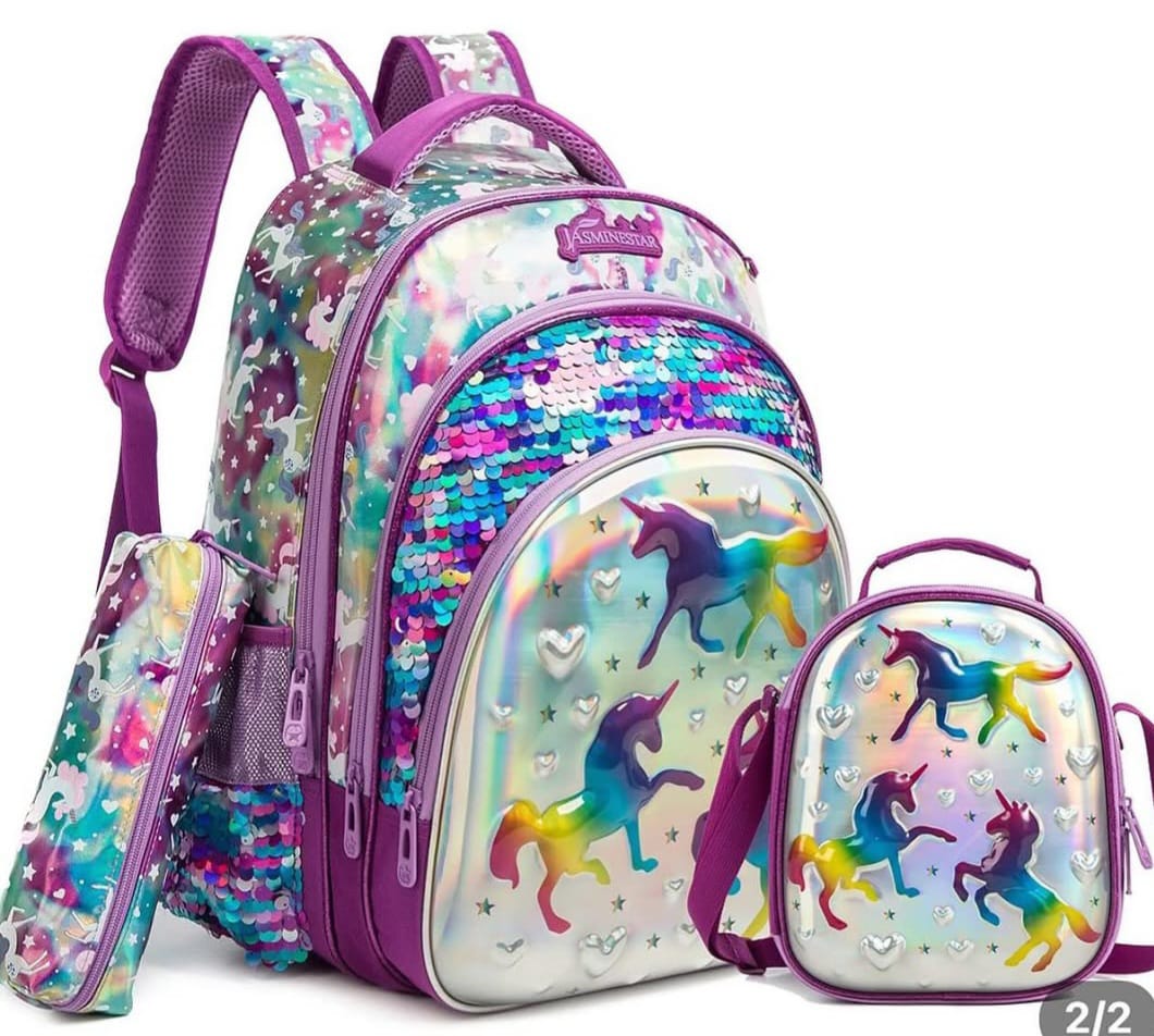 Girls' Unicorn Sequin School Backpack Set of 3 Pieces