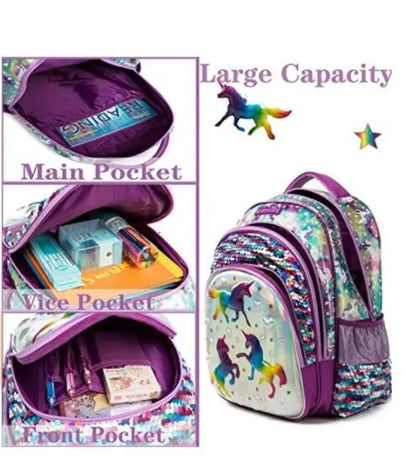Girls' Unicorn Sequin School Backpack Set of 3 Pieces